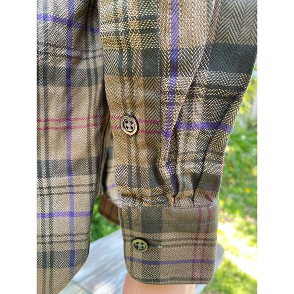 VTG Saks Fifth Avenue Flannel Mens Medium Made In USA Long Sleeve Brown/Green - Picture 6 of 8